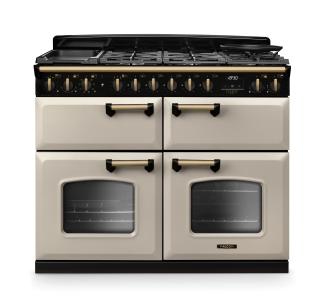 Falcon Classic Deluxe 110 Dual Fuel with slow cook cavity, Pale Cream/Antique Brass 
